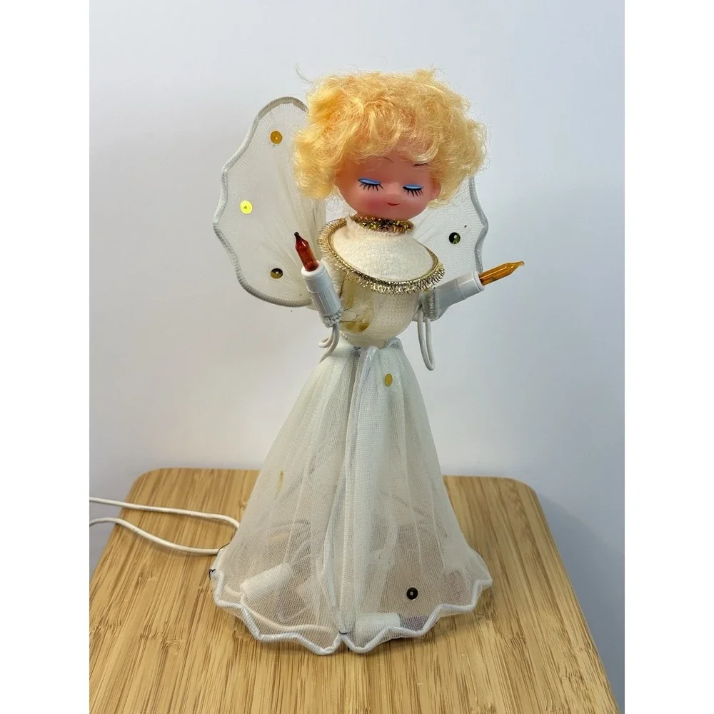 Vtg Angel Tree Topper Xmas Lights Retro Window Tabletop Angel 1970's Read